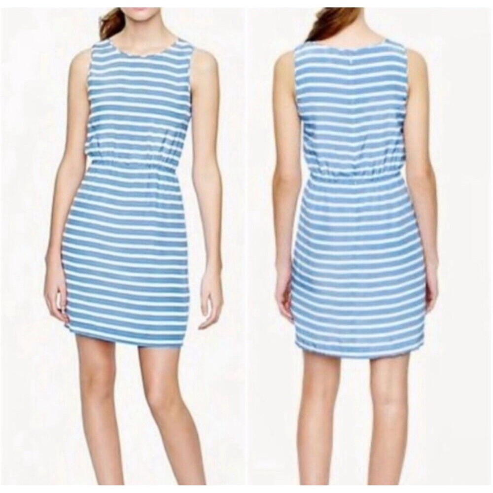 J.CREW Mini Dress Women’s Size 6 Blue Stripe 100% SILK Sleeveless Coastal 96298